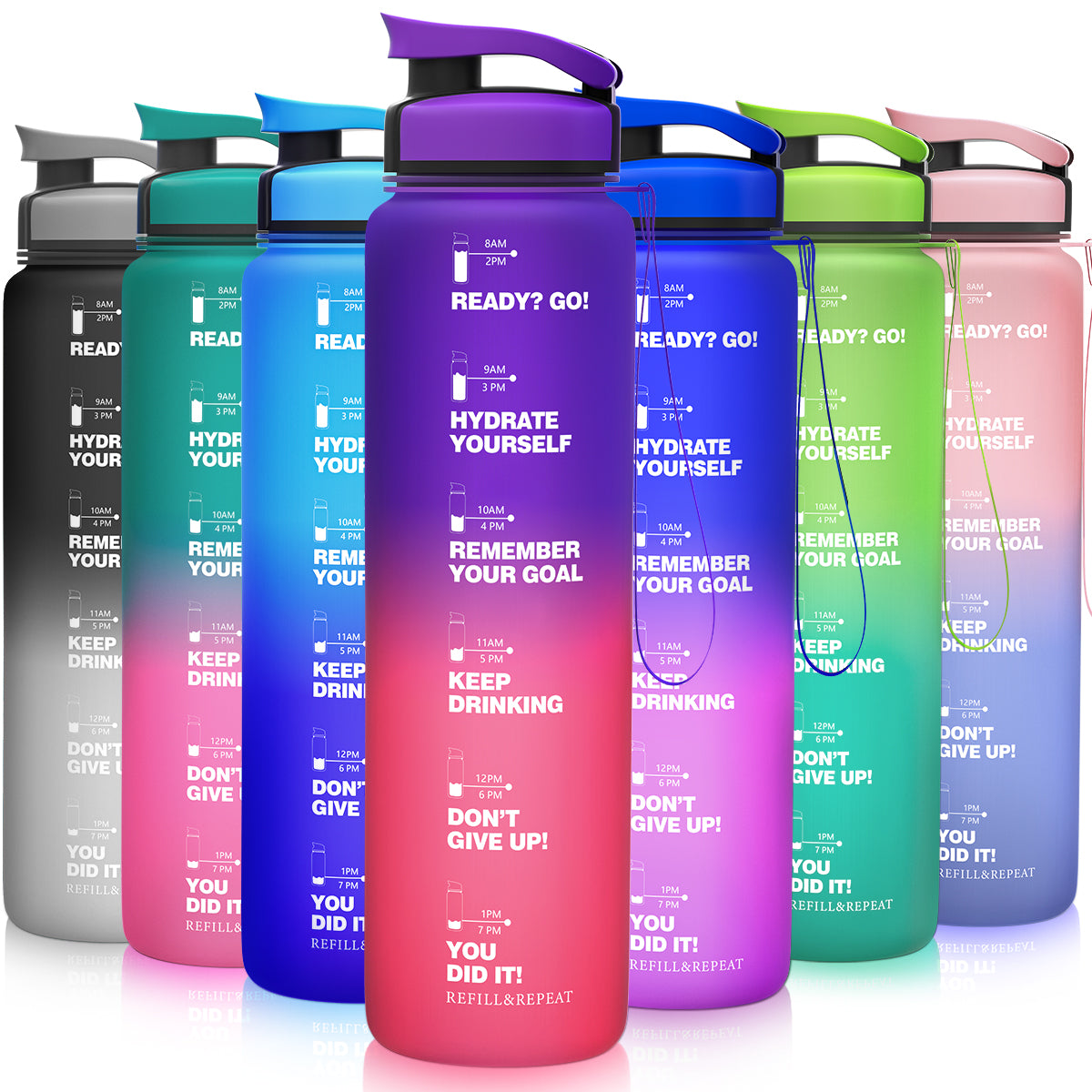 ZORRI 32 OZ Water Bottles With Time Marker & Meaurment Marked, BPA Free Leak Proof and Lightweight Water Bottle for Gym, Fitness, Workout, Kids School, Office, Cycling, Yoga, Camping