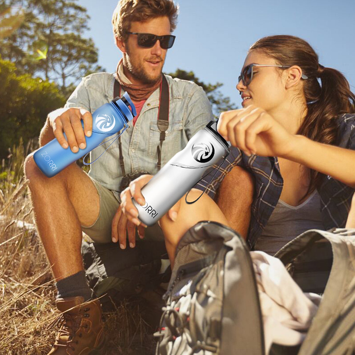 ZORRI 32 oz Water Bottle with Cleaning Brush & Strainer, Leakproof BPA & Toxic Free Lightweight Drinking Water Bottles with Carrying Strap, Ensure You Drink Enough Water for Fitness Gym Outdoor