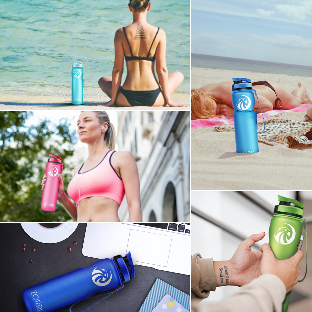 ZORRI 32 oz Water Bottle with Cleaning Brush & Strainer, Leakproof BPA & Toxic Free Lightweight Drinking Water Bottles with Carrying Strap, Ensure You Drink Enough Water for Fitness Gym Outdoor