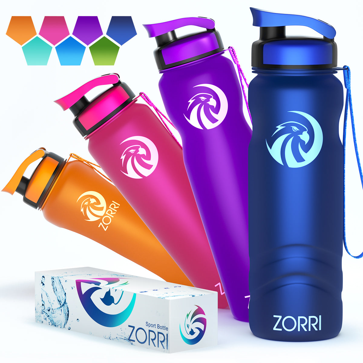 ZORRI 32 oz Water Bottle with Cleaning Brush & Strainer, Leakproof BPA & Toxic Free Lightweight Drinking Water Bottles with Carrying Strap, Ensure You Drink Enough Water for Fitness Gym Outdoor