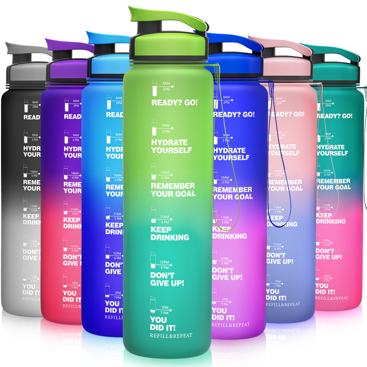 ZORRI 32 OZ Water Bottles With Time Marker & Meaurment Marked, BPA Free Leak Proof and Lightweight Water Bottle for Gym, Fitness, Workout, Kids School, Office, Cycling, Yoga, Camping