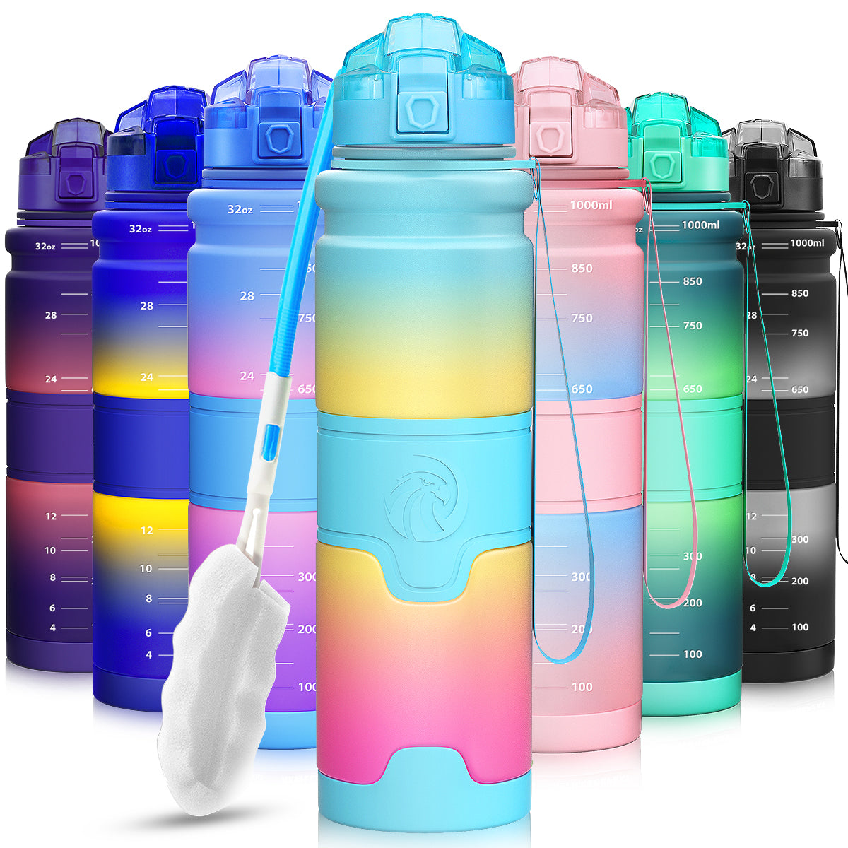 ZORRI 17OZ 500ml Reusable BPA Free Sports Water Bottles, Lightweight Leak Proof Water Bottle with Cleaning Brush & Lock Feature Flip Top Lid for Kid School / Adults Workout, Gym, Cycling, Fitness, Gym, Yoga, Running, Camping