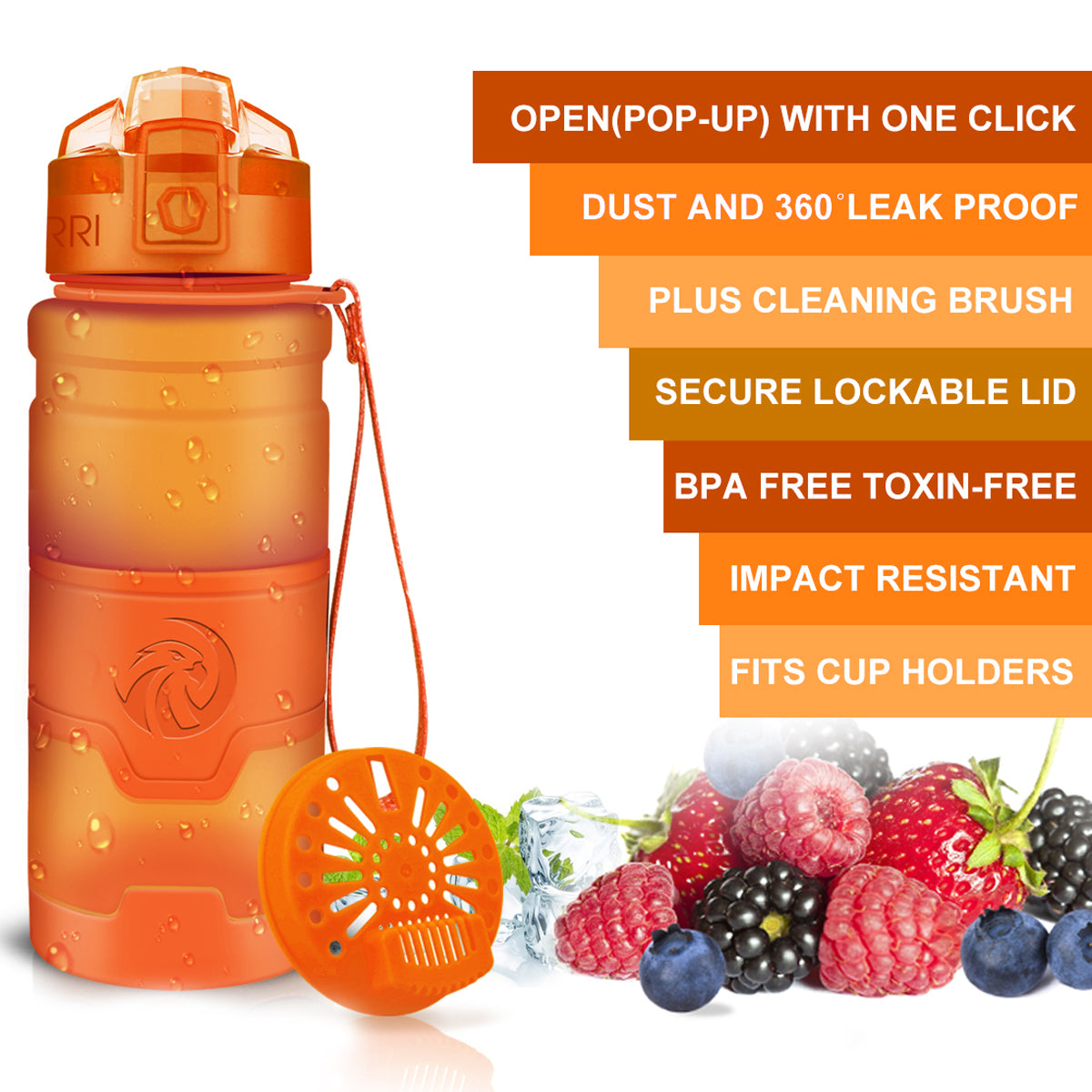 ZORRI BPA Free Sports Water Bottles, 14oz / 400ML Lightweight Reusable Water Bottle for Gym, Fitness, Workout, Yoga, Running, Kids School