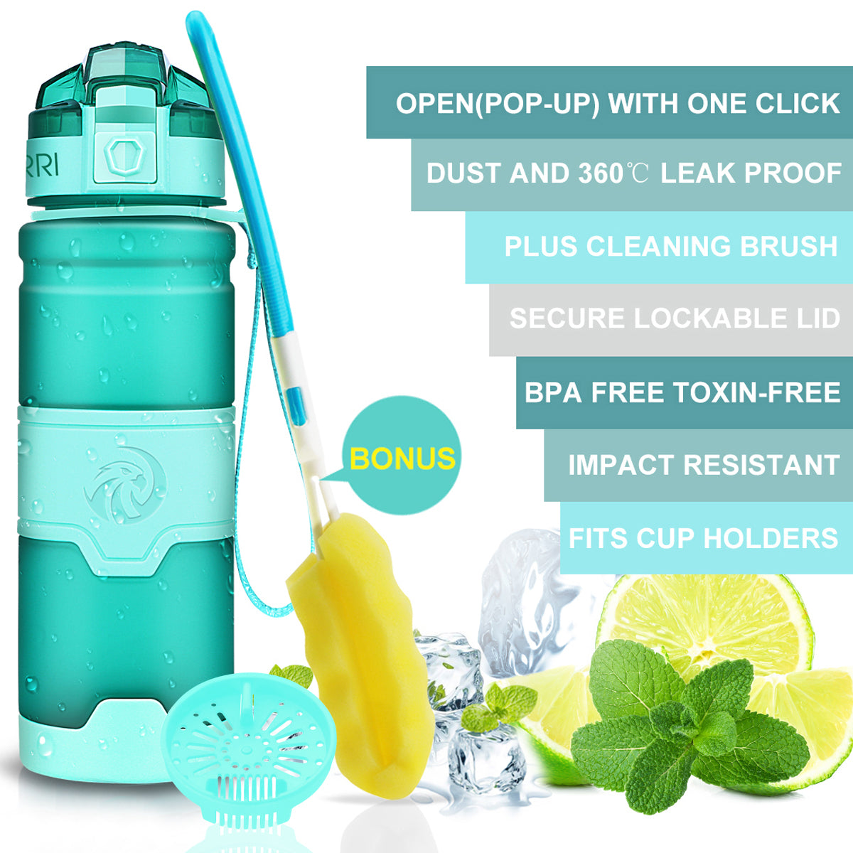 ZORRI BPA Free Sports Water Bottles, 17oz / 500ML Lightweight Reusable Water Bottle for Gym, Fitness, Workout, Yoga, Running, Kids School...