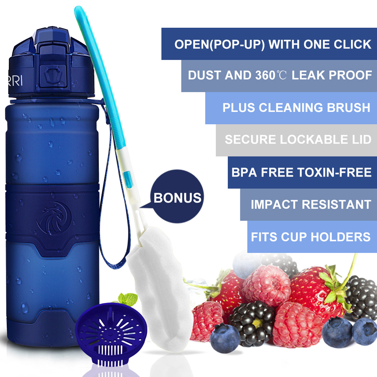 ZORRI BPA Free Sports Water Bottles, 17oz / 500ML Lightweight Reusable Water Bottle for Gym, Fitness, Workout, Yoga, Running, Kids School...