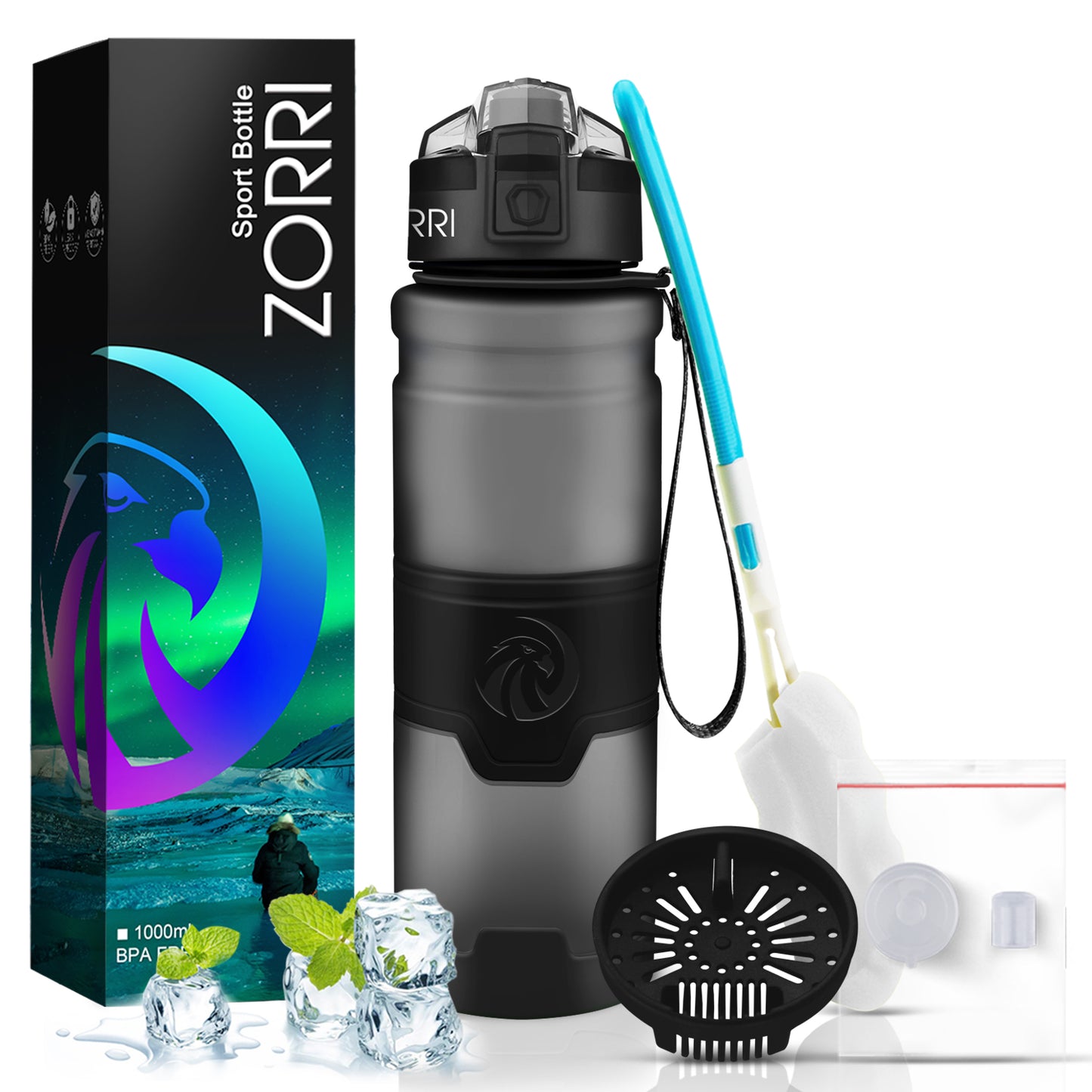 ZORRI BPA Free Sports Water Bottles, 14oz / 400ML Lightweight Reusable Water Bottle for Gym, Fitness, Workout, Yoga, Running, Kids School