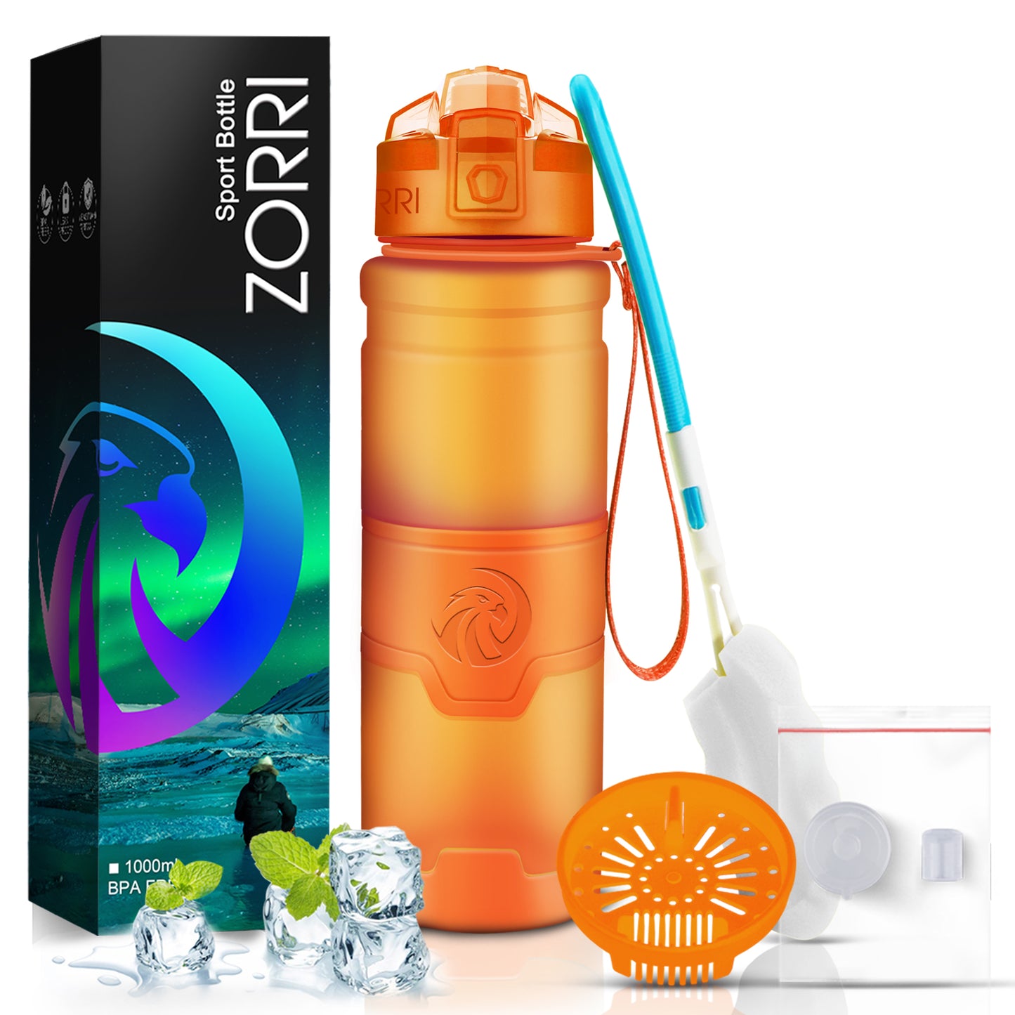 ZORRI BPA Free Sports Water Bottles, 24oz / 700ML Lightweight Reusable Water Bottle for Gym, Fitness, Workout, Yoga, Running, Kids School...