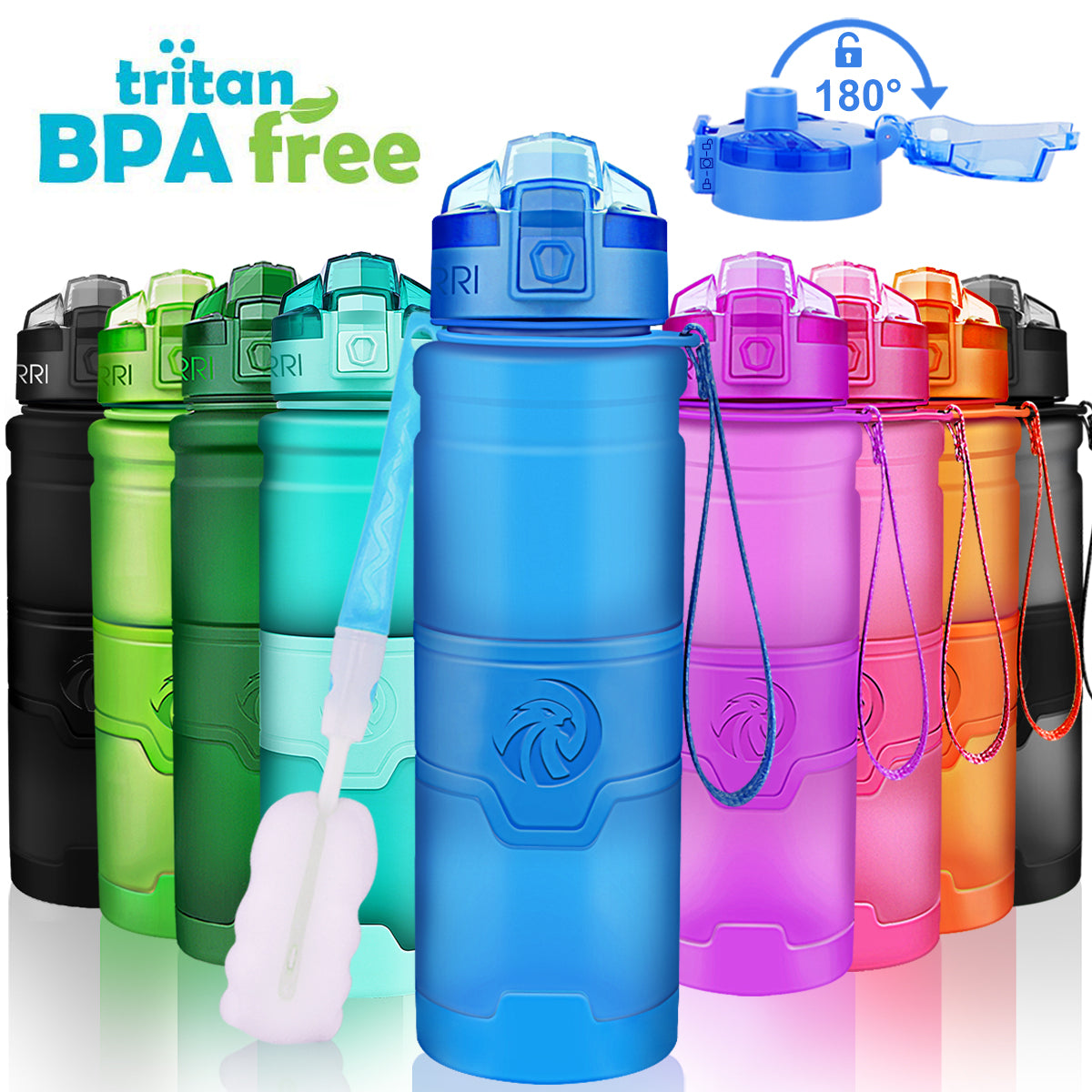 ZORRI BPA Free Sports Water Bottles, 14oz / 400ML Lightweight Reusable Water Bottle for Gym, Fitness, Workout, Yoga, Running, Kids School