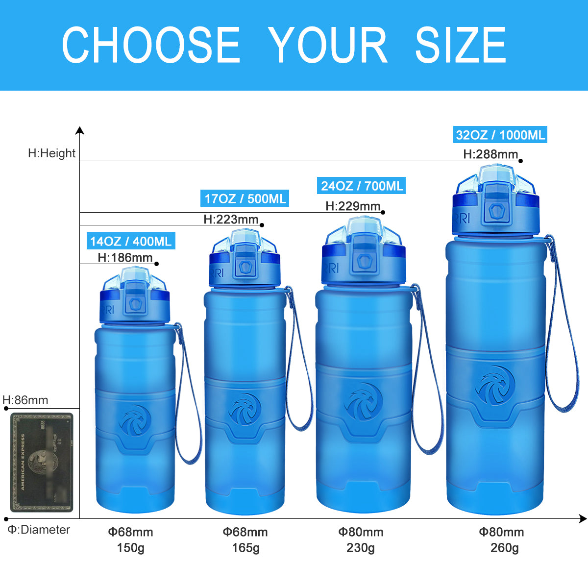 ZORRI BPA Free Sports Water Bottles, 14oz / 400ML Lightweight Reusable Water Bottle for Gym, Fitness, Workout, Yoga, Running, Kids School