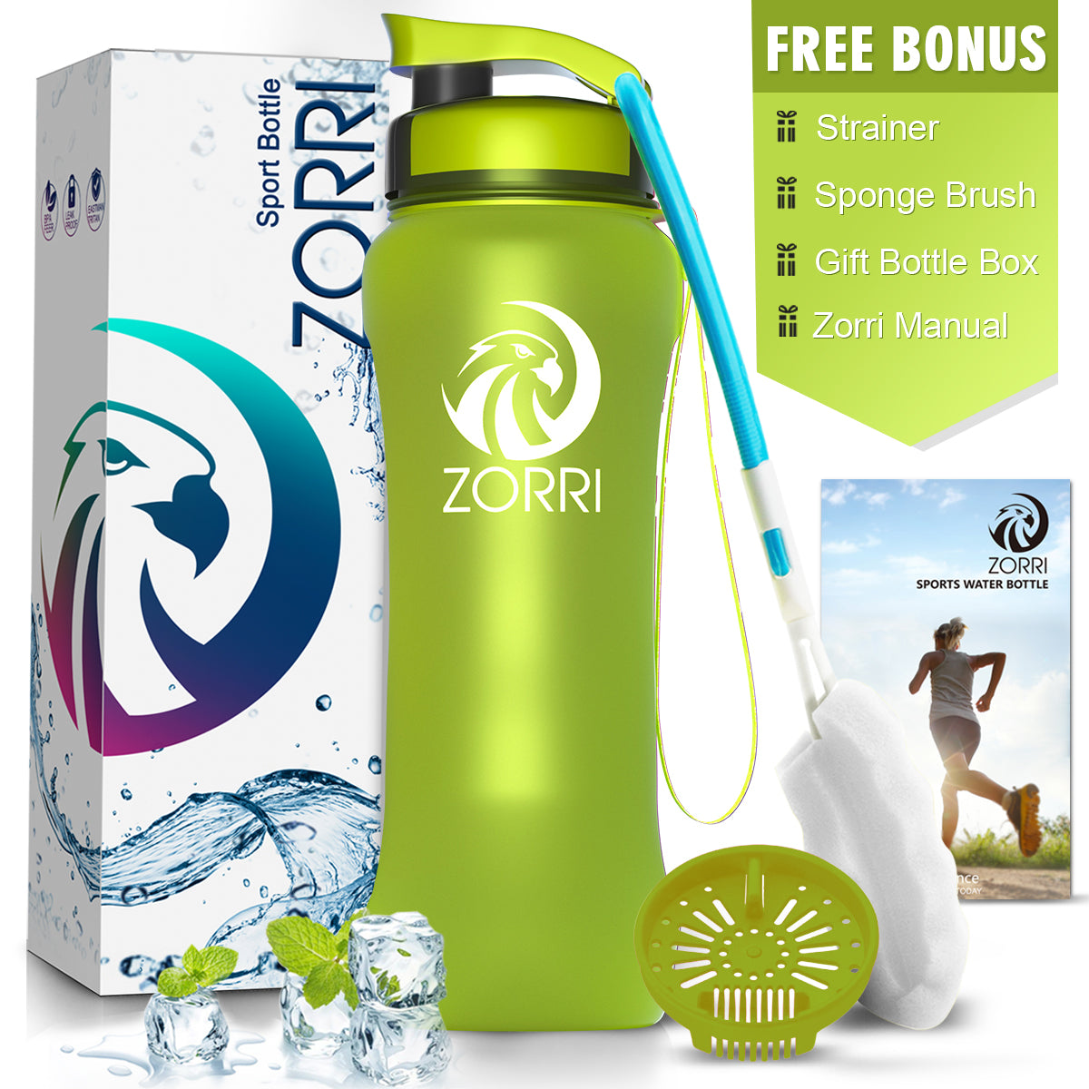 ZORRI 32OZ 1Liter Reusable BPA Free Sports Water Bottles, Lightweight