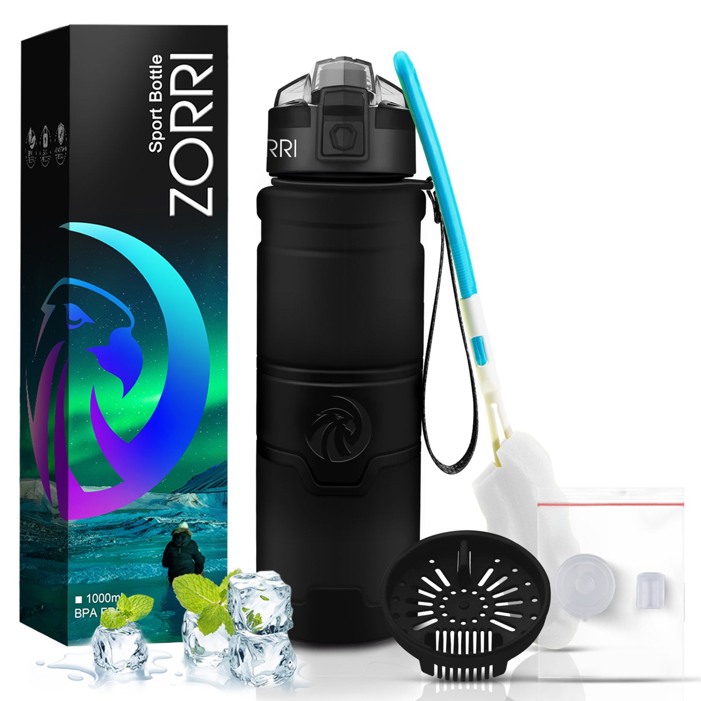 ZORRI BPA Free Sports Water Bottles, 24oz / 700ML Lightweight Reusable Water Bottle for Gym, Fitness, Workout, Yoga, Running, Kids School...