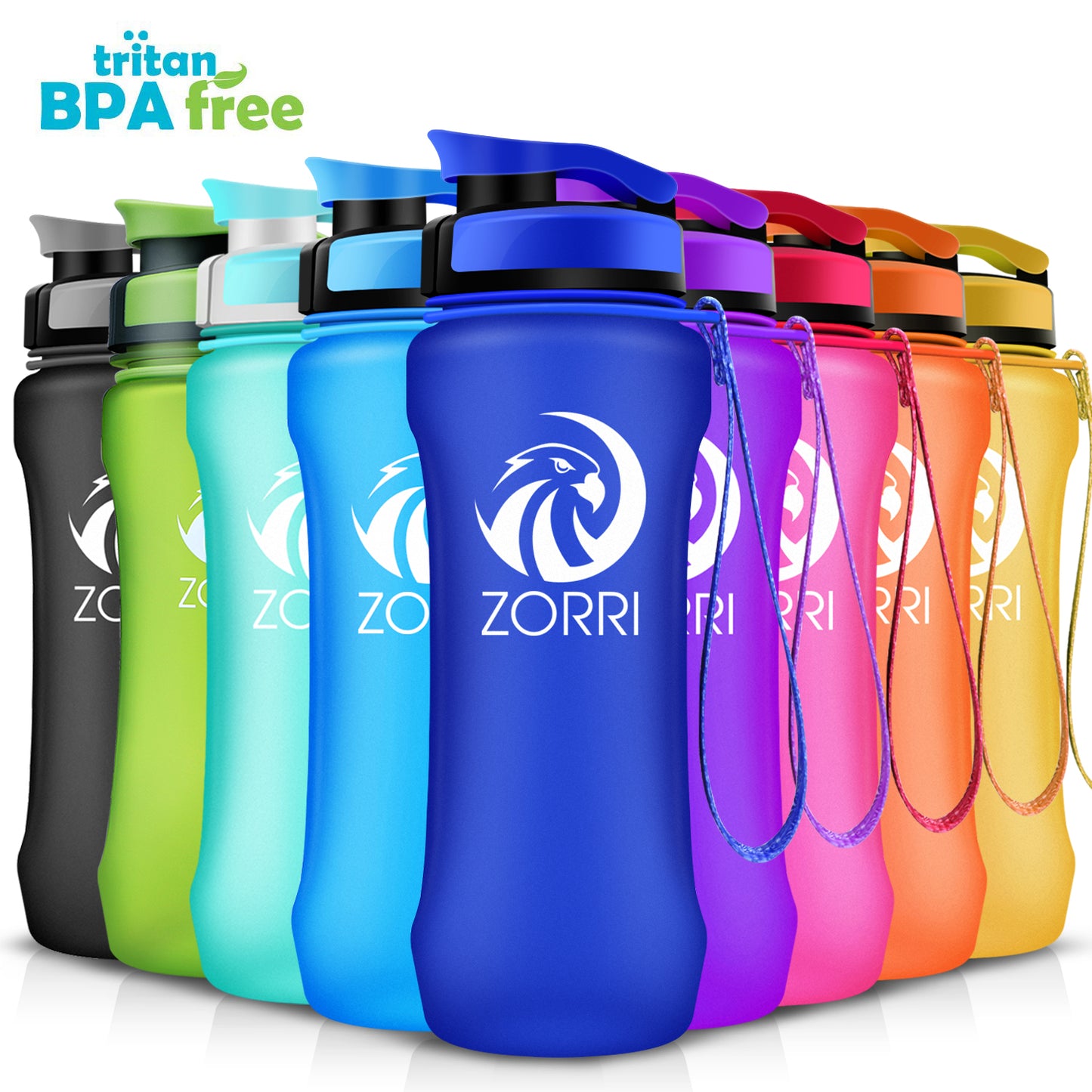 ZORRI BPA Free Sports Water Bottles, 32oz / 1 Liter Lightweight Reusab
