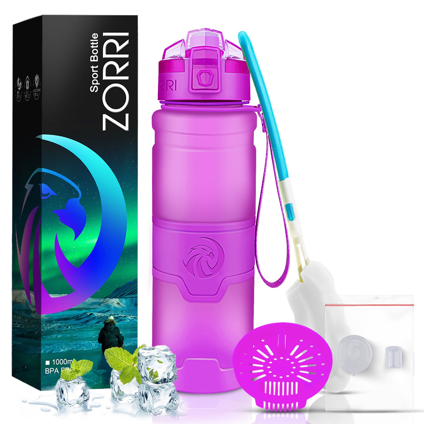 ZORRI BPA Free Sports Water Bottles, 17oz / 500ML Lightweight Reusable